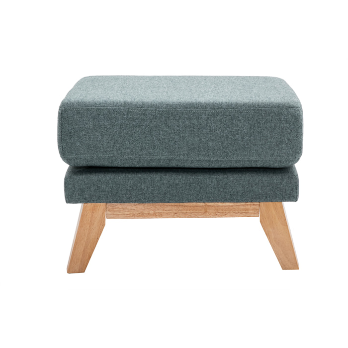 Pouf repose-pieds déhoussable scandinave en tissu vert de gris et bois clair OSLO