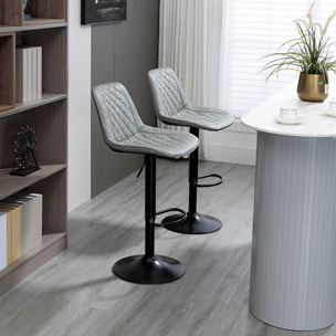 Juego de 2 Taburetes de Bar Giratorios, Taburetes Altos de Cocina con Altura Ajustable 86-106 cm, Sillas Altas de Cocina, Tapizada en Cuero Sintético, Respaldo y Reposapiés, Gris