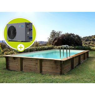 Piscine bois en kit rectangle " Tampa 145 " - 7.20 x 4.20 x 1.44 +  Pompe à chaleur - Puissance 6.1 kW