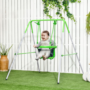 Columpio Infantil de Acero Columpio para Niños de 6-36 Meses con Respaldo y Cinturón de Seguridad para Interiores y Exteriores Carga Máx. 25 kg 122x146x122 cm Verde