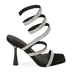 Sandalias de serpiente negras, tacón de 9,5 cm