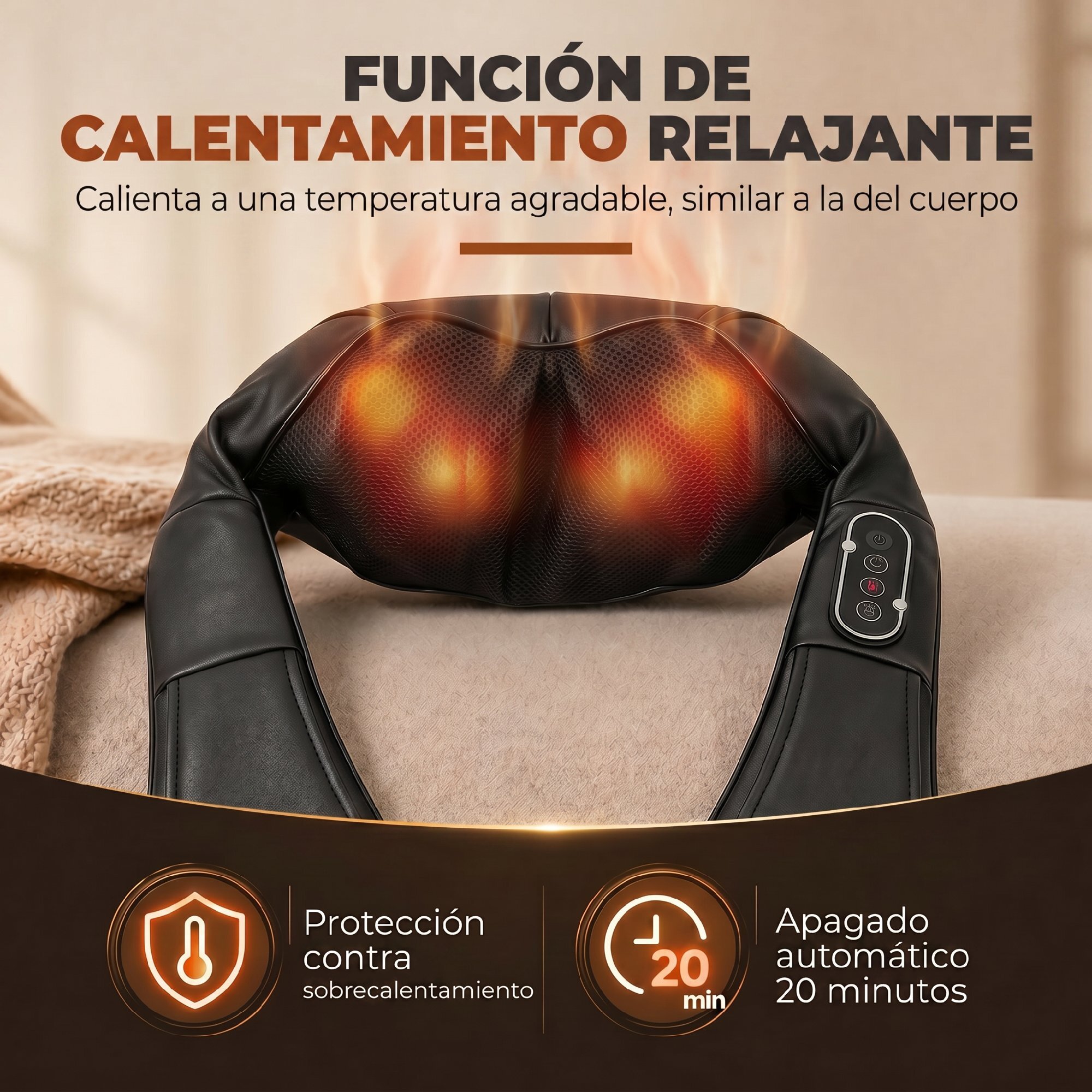 Masajeador Cervical y Espalda con Calor y 8 Nodos Shiatsu, 3 Intensidades de Amasamiento 3D Masajeador de Cuello y Hombros, para Aliviar la Fatiga Muscular en Casa, Oficina y Coche