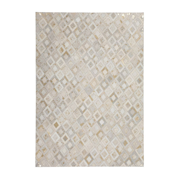 Tappeto Dazzle in pelle fatto a mano avorio e oro