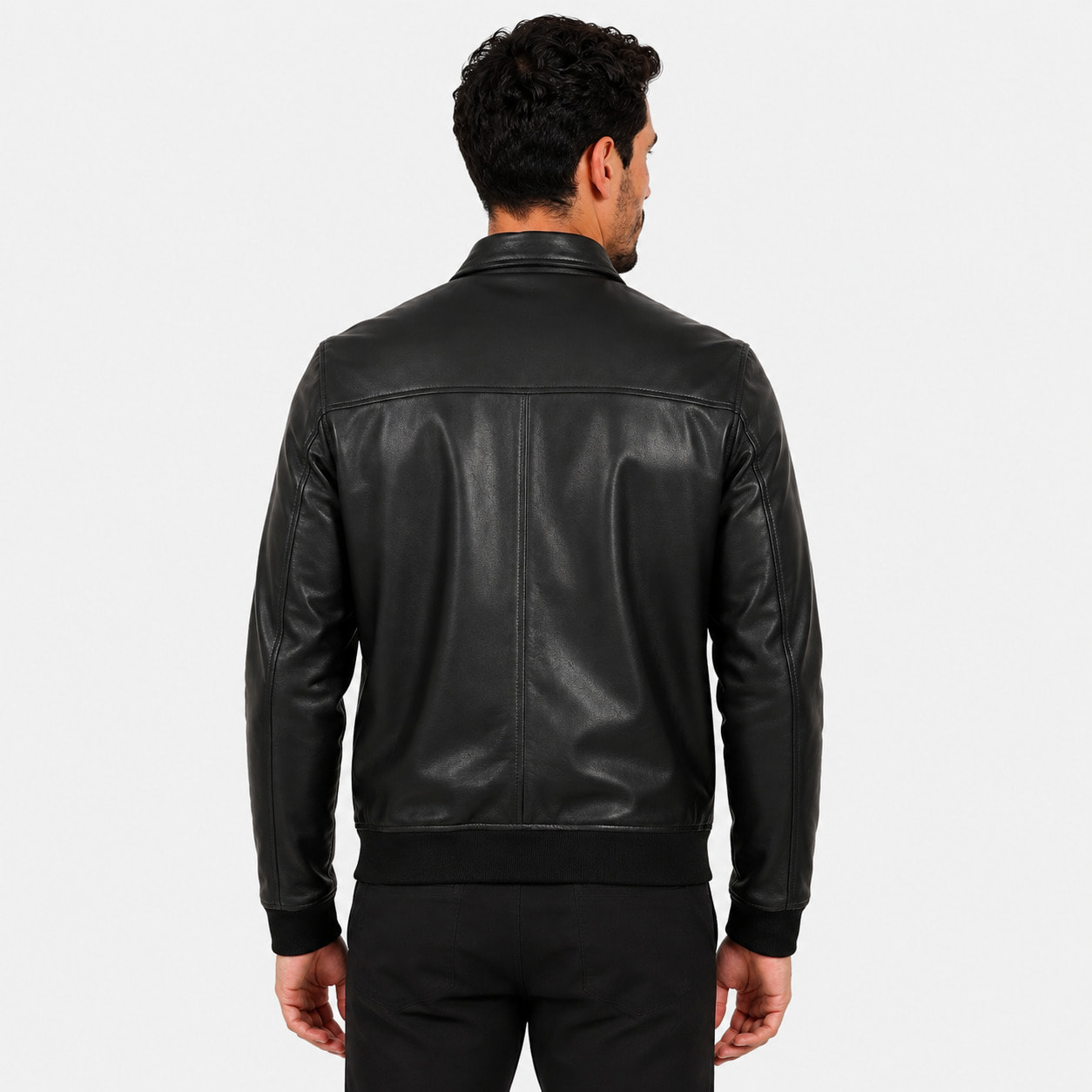 Giubbino in vera pelle di vitello Nero-Slim Fit