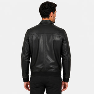 Giubbino in vera pelle di vitello Nero-Slim Fit