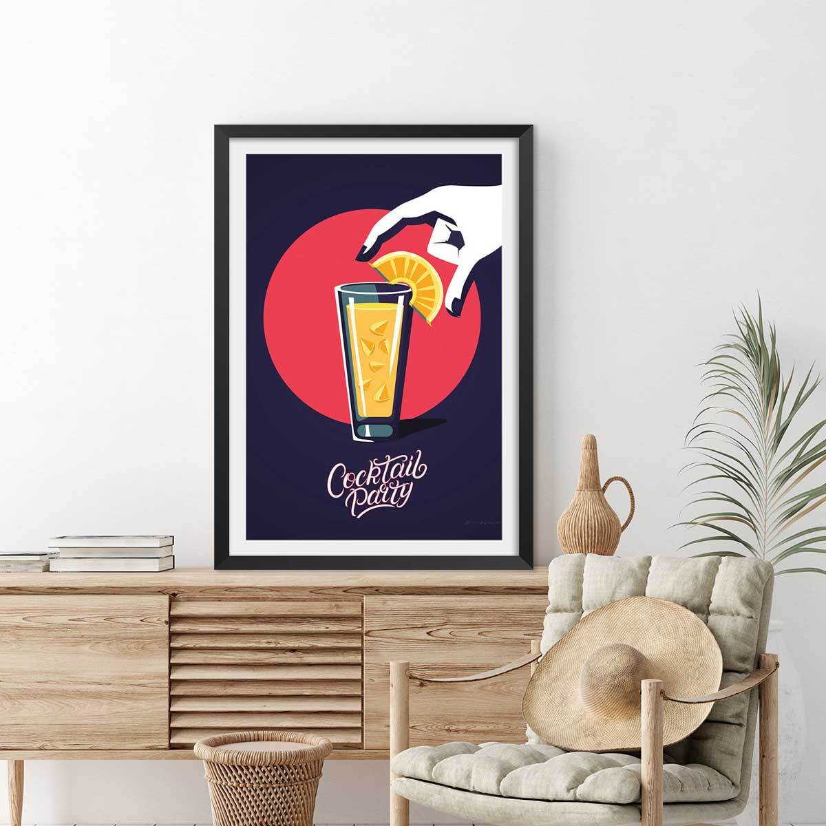 Affiche cuisine Cocktail party Affiche + cadre en bois - Noir