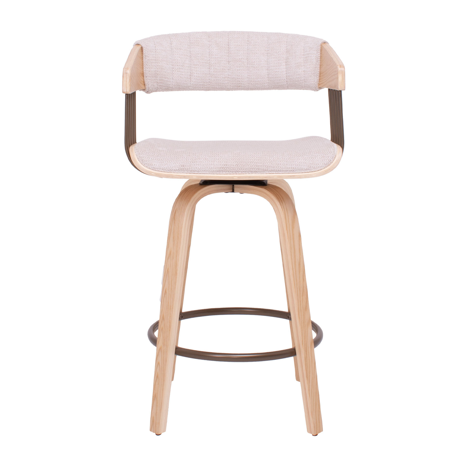 Colonia - Set 2 Sgabelli Imbottiti 49,5x92x37,5 cm Seduta Girevole in Legno Plywood e Tessuto Beige