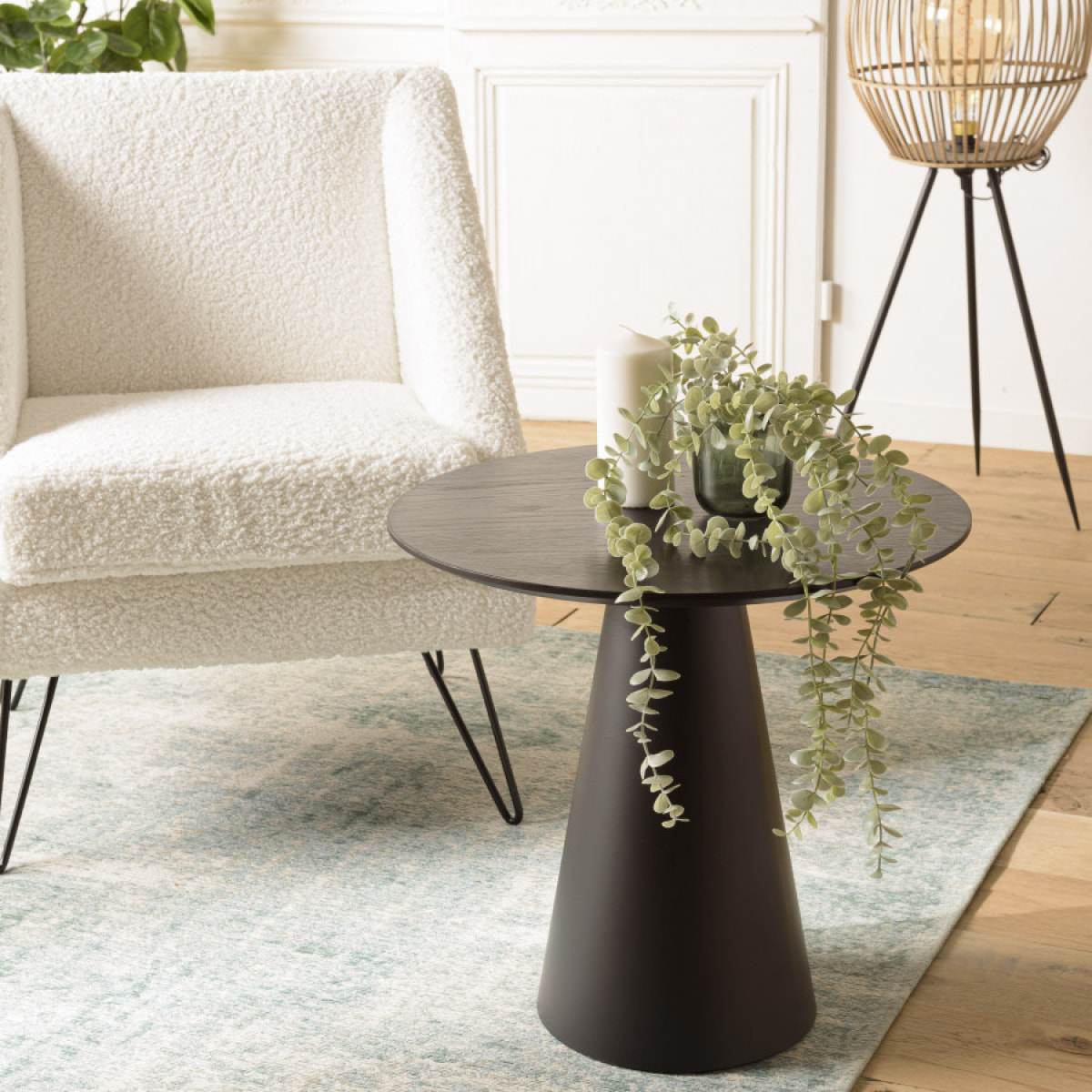 DALY - Table d'appoint ronde noire 50x50cm pied conique métal