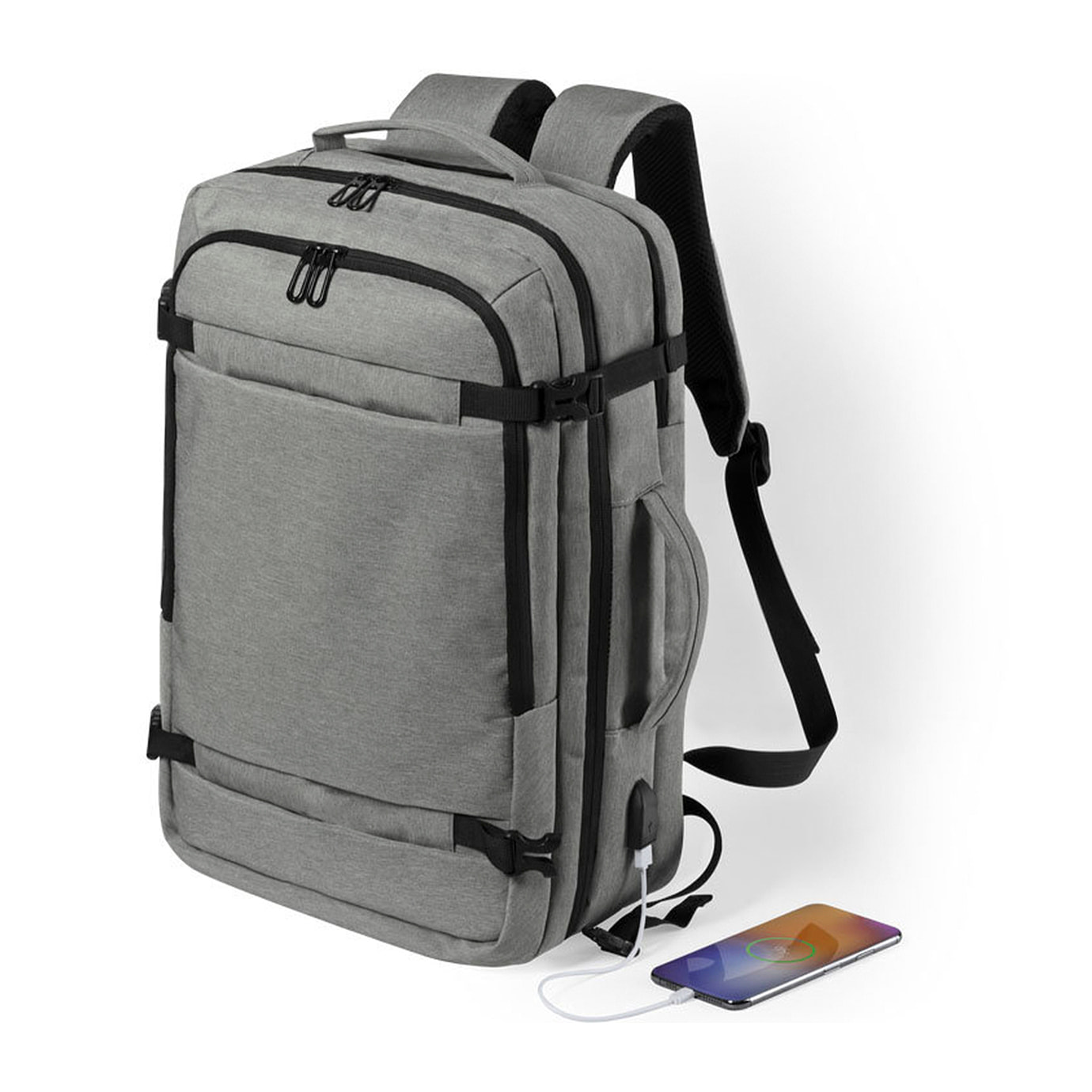 DAM Mochila Sulkan multi compartimento, porta Laptop 17". Toma USB externa. Adaptable a Trolley. 32x20x46 Cm. Color: Gris