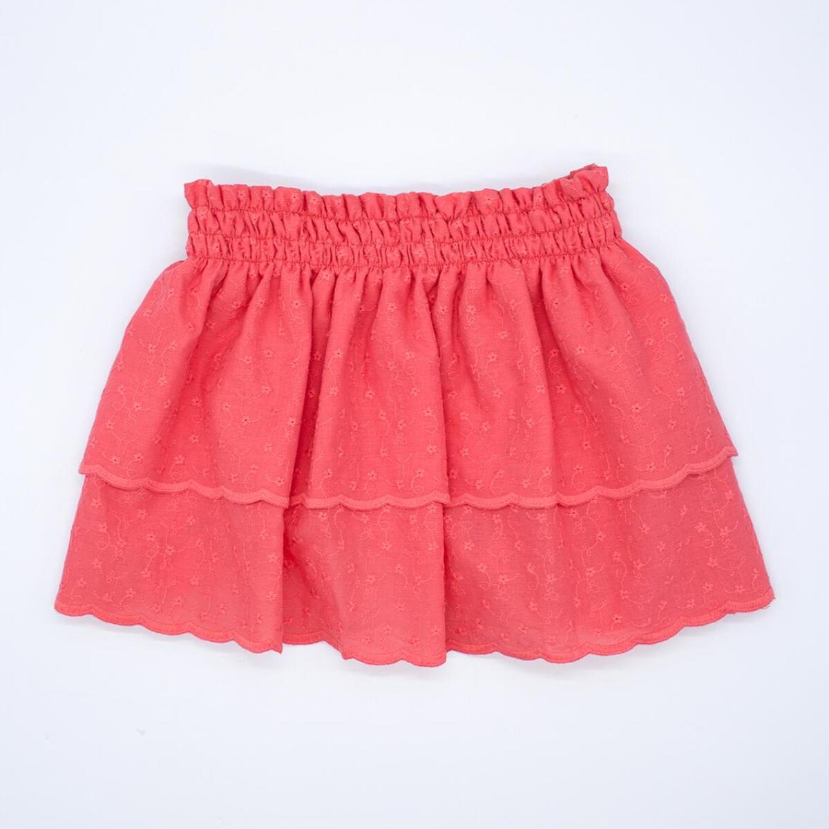 Falda de voile bordado coral, de volantes. Con la cintura eralstica