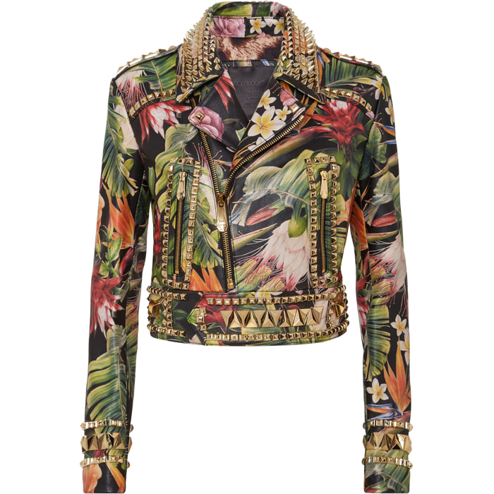 PHILIPP PLEIN Leather Biker FLOWERS
