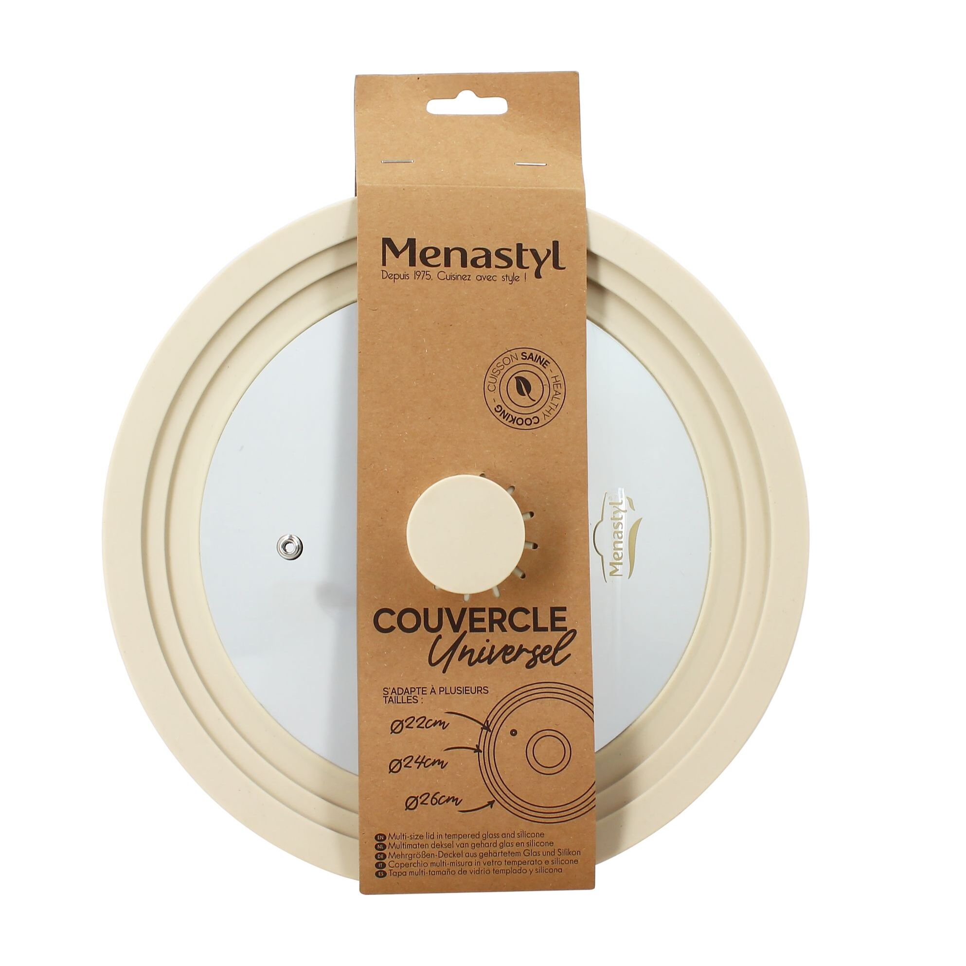 Couvercle multi-taille de 22 cm à 26 cm en verre trempé et silicone