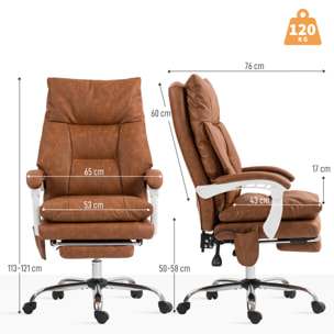 Silla de Escritorio con Soporte Lumbar Inflable, Tapizada en PU, Silla de Oficina Giratoria con Reposapiés, Respaldo Reclinable, Respaldo Alto, Altura Ajustable, Marrón