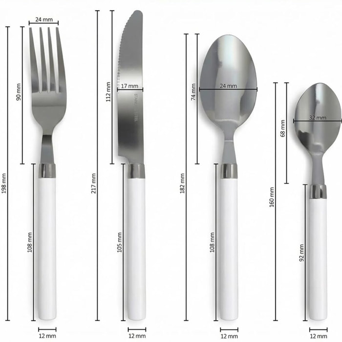 Set 24 Posate in Acciaio Inox 18/10, lavabile in lavastoviglie, design materico, Intrecci