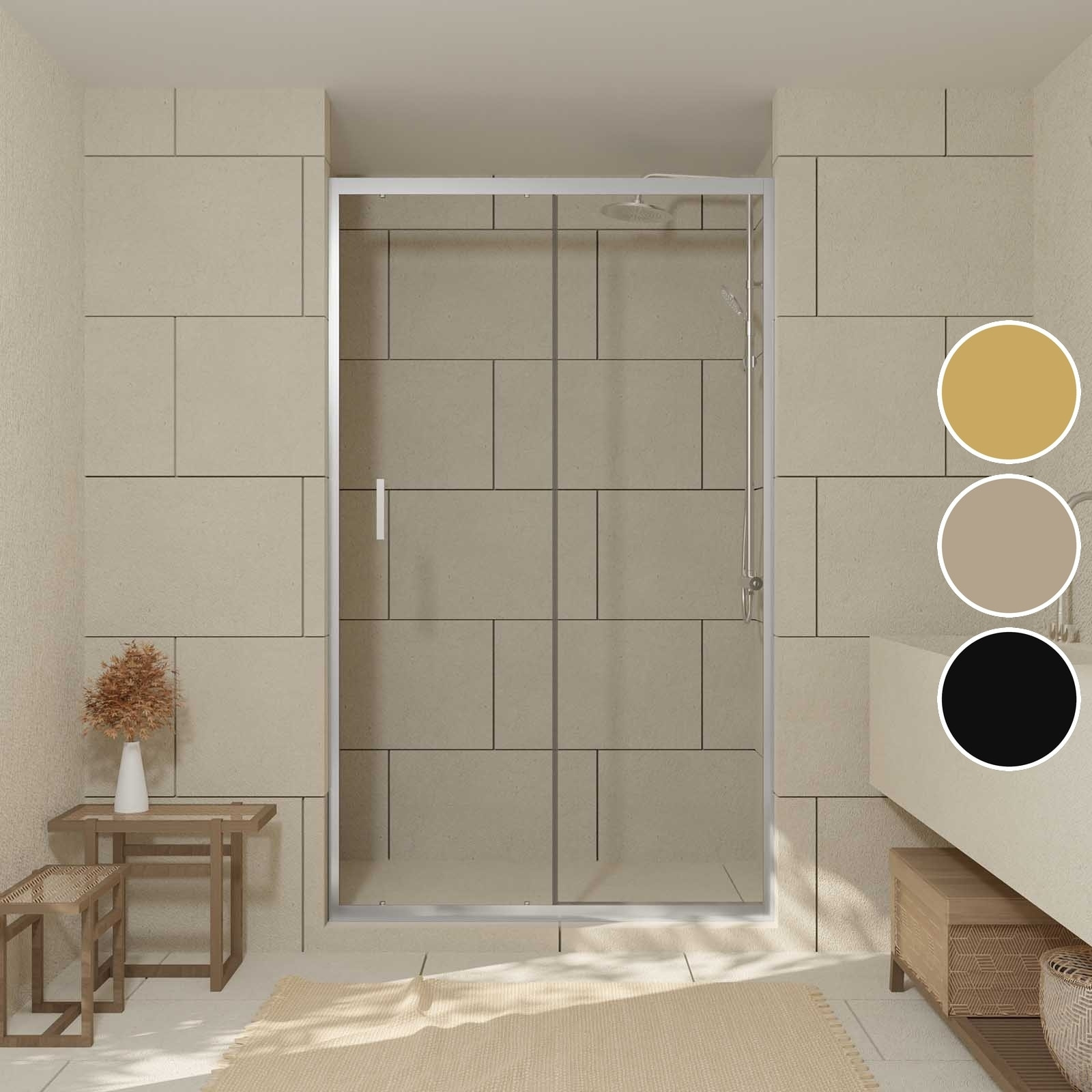 Porte de douche coulissante 120x200 cm - Verre transparent - Profilé Chrome - CHROMED CRUSH