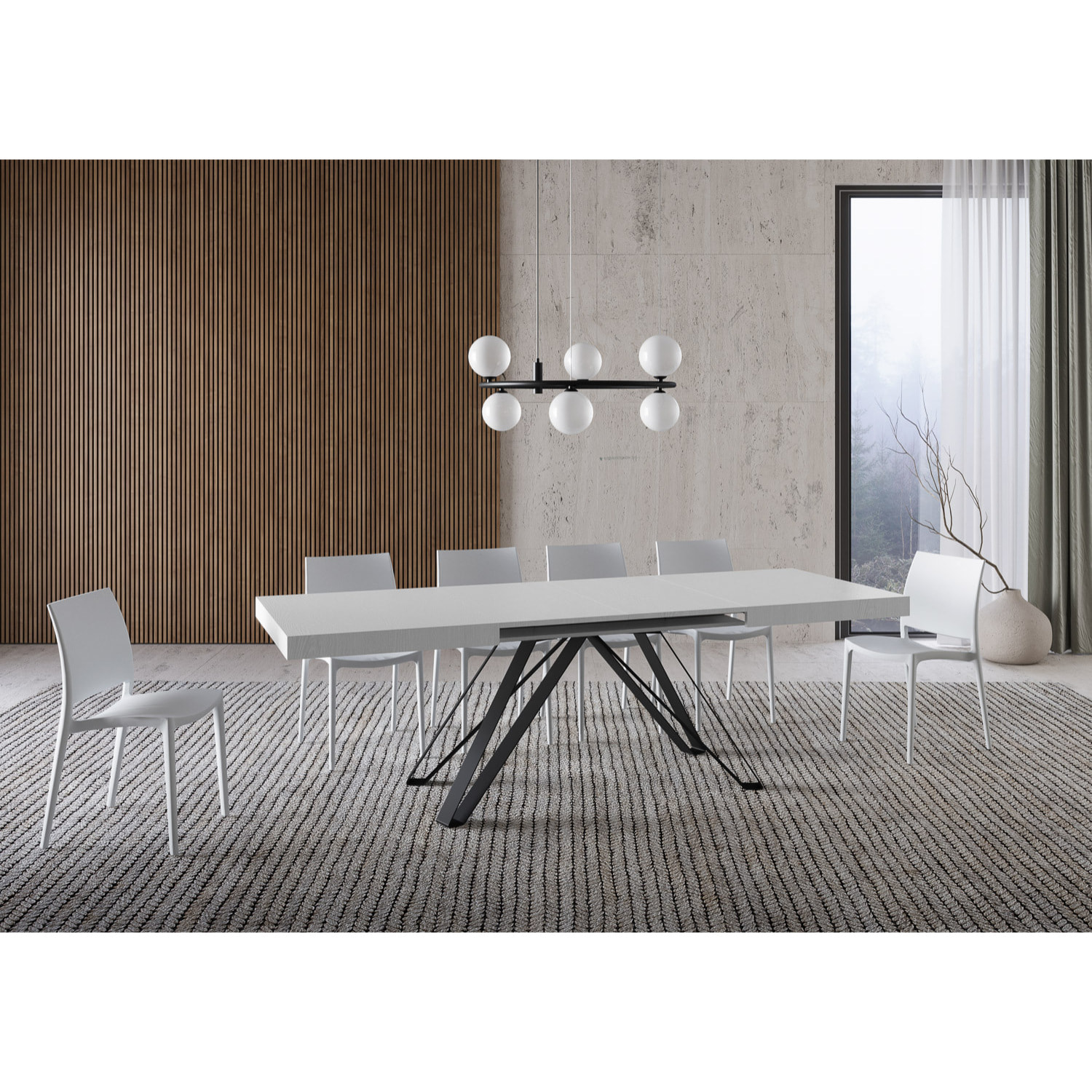 Mesa extensible 90x160/420 cm Terium fresno blanco patas antracita