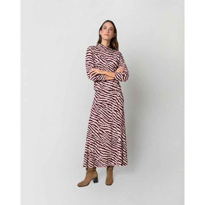 Falda midi viscosa evasé soft rodas burdeos