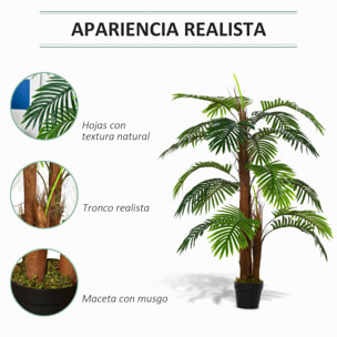 Outsunny Planta Artificial en Maceta Altura 120 cm Palma Falsa con 19 Hojas Realistas y 3 Troncos Palmera Tropical Decoración para Hogar Oficina y Exterior Verde