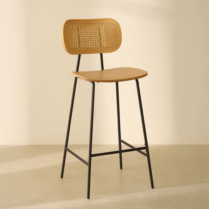 Lot de 2 chaises de bar en bois naturel et pieds en métal  NOSARA