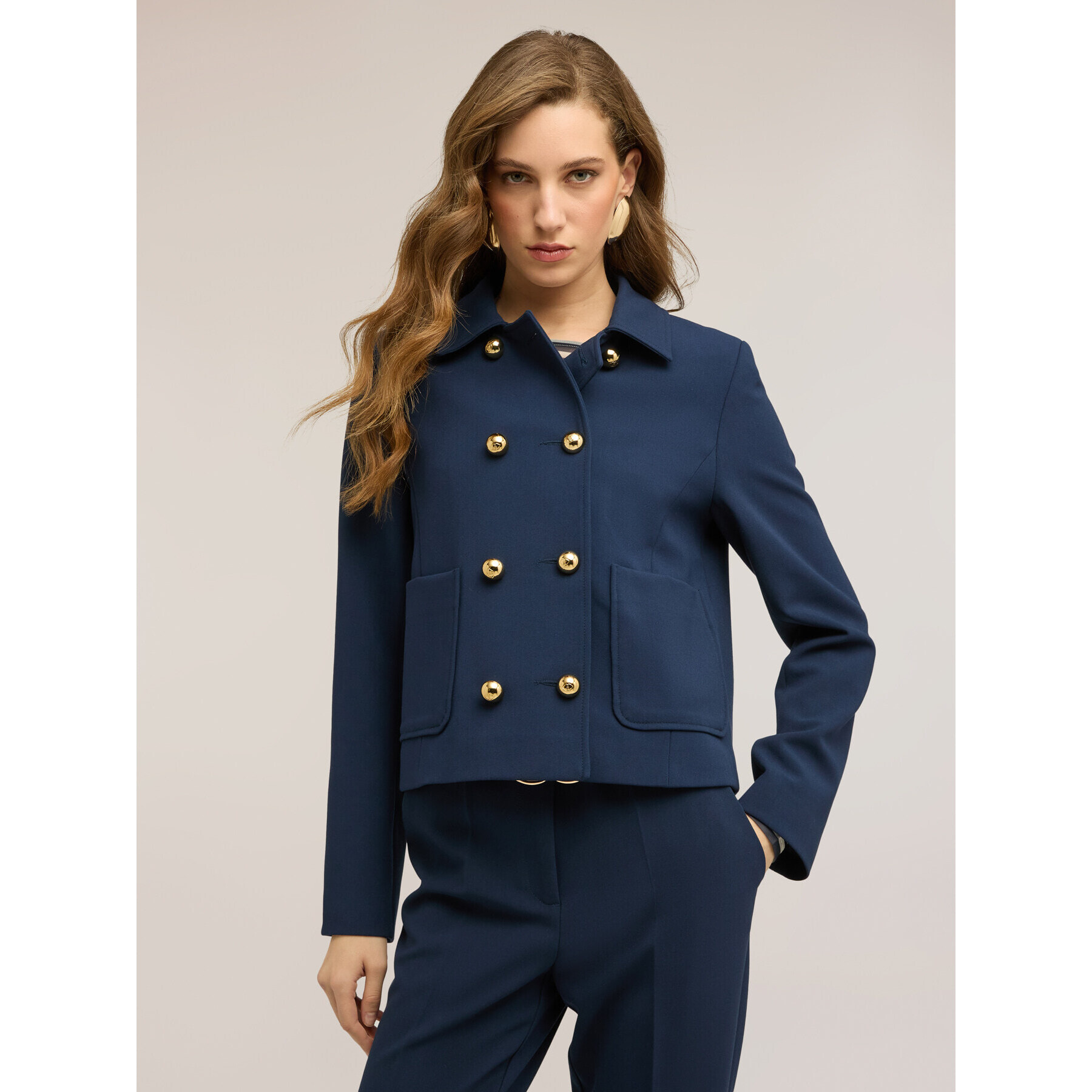 Motivi - Chaqueta cruzada con bolsillos aplicados - Azul