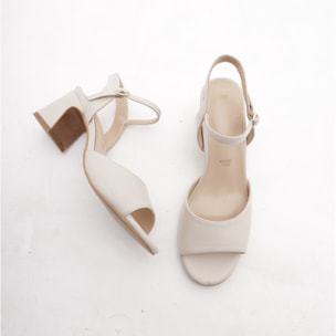 SANDALO TACCO FASCIA E CINTURINO CHOCOLA' PANNA