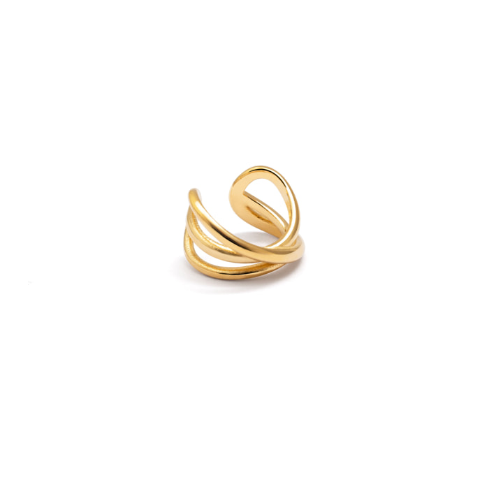 Pendiente Suelto Ear Cuff Triple Cross Baño Oro