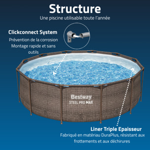 Bestway Piscine hors sol - Ronde - Steel Pro Max - Effet Rotin - 366 x 366 x 100 cm - Sans accessoires