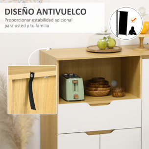 Aparador Auxiliar para Microondas Armario de Cocina Moderno con Cajón 3 Puertas y Compartimiento Aparador de Buffet para Comedor Salón 90x40x98,5 cm Blanco