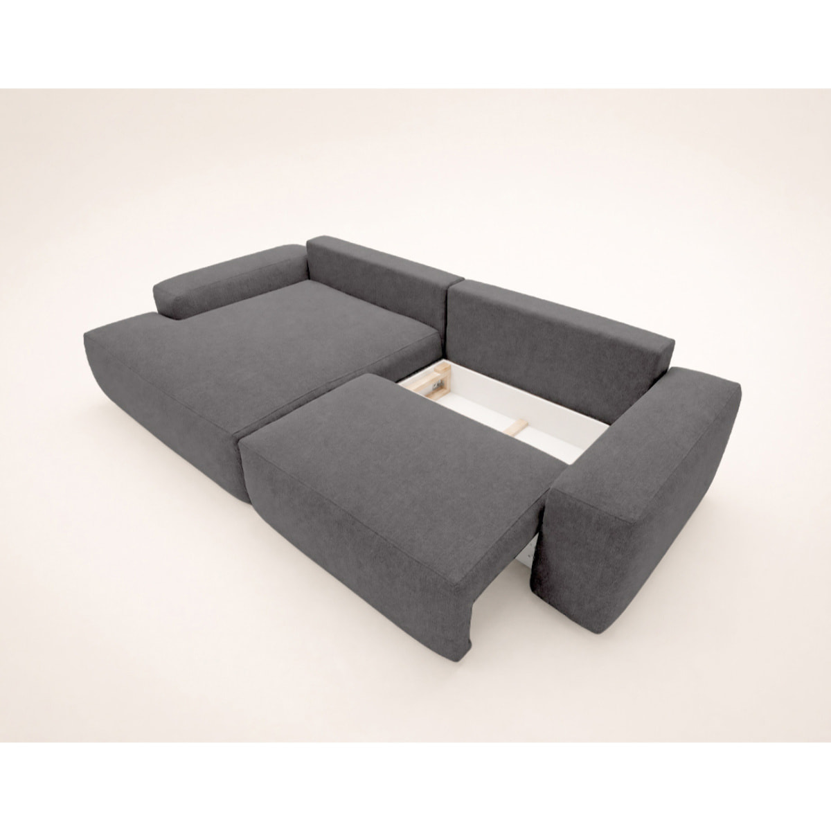 Tama - Canapé d'angle gauche 4 places convertible avec coffre en tissu - Gris