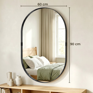 Miroir mural design ovale alu noir - 60 x 90 cm