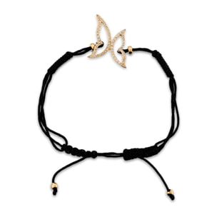 Bracciale Regolabile in Cordino con Farfalla e Cubic Zirconia in Argento 925 placcato Oro Rosa 18Kt