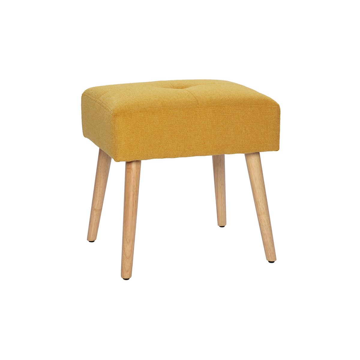 Tabouret bas en tissu effet velours texturé jaune moutarde et bois clair massif H46 cm GUESTA