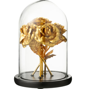 J-Line Cloche décorative Rose - verre - noir/or - medium
