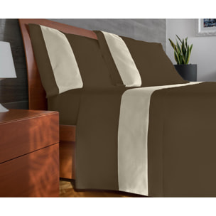 Completo letto bordo RASO IPERSAN Puro Cotone Panna fondo Caffè
