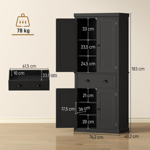 Buffet haut multi-rangement - 4 portes, grand tiroir - dim. 76L x 40l x 183H cm - noir