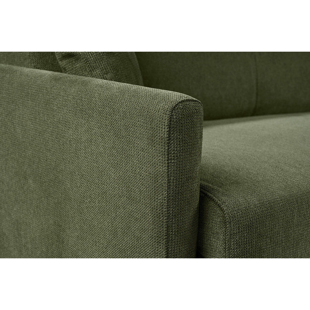 Canapé convertible 3 places en tissu chenille vert foncé et bois clair avec matelas 18 cm SKANDY