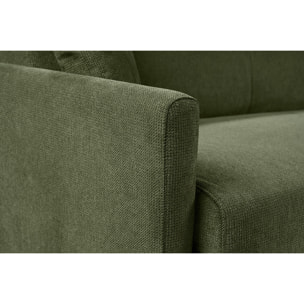 Canapé convertible 3 places en tissu chenille vert foncé et bois clair avec matelas 18 cm SKANDY