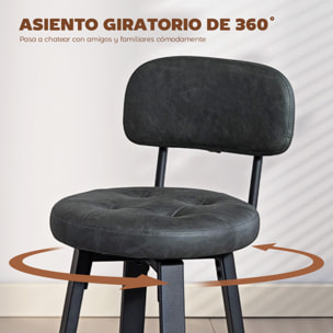 Juego de 2 Taburetes de Bar, Taburetes Altos de Cocina Giratorios, Tapizados de PU, con Respaldo, Marco de Metal, Reposapiés, Asiento de 76,5 cm de Altura, Gris Oscuro