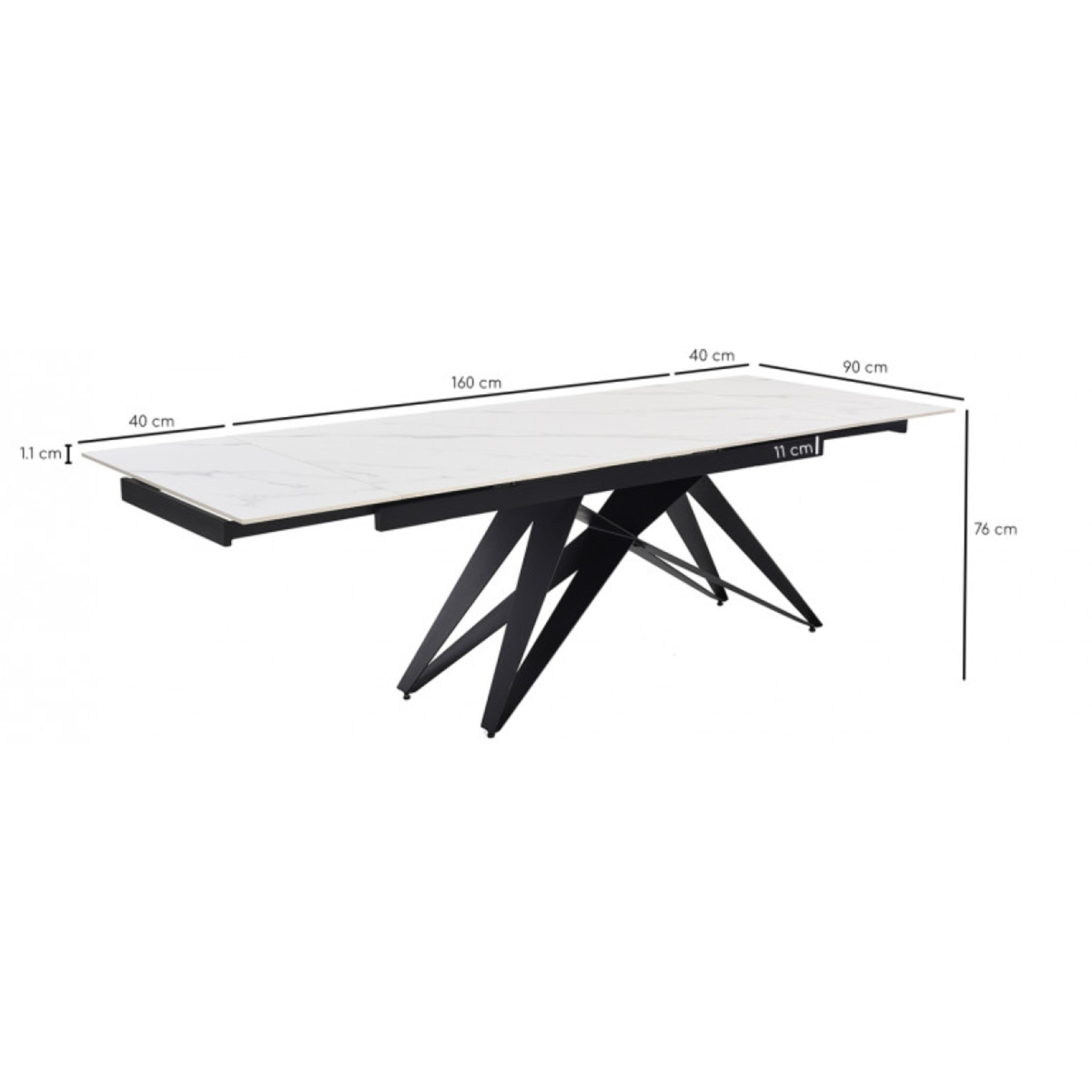 Table extensible en céramique marbre blanc L160/240cm - 9 piètements - UNIK