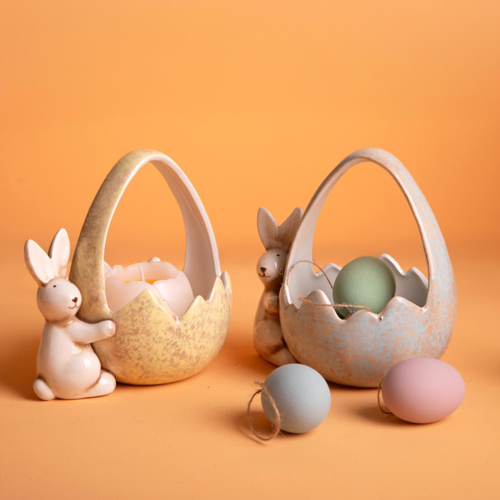 Set 2 cestini con coniglio - Colore Assortite - 15xH17,5x17cm - Bianchi Dino