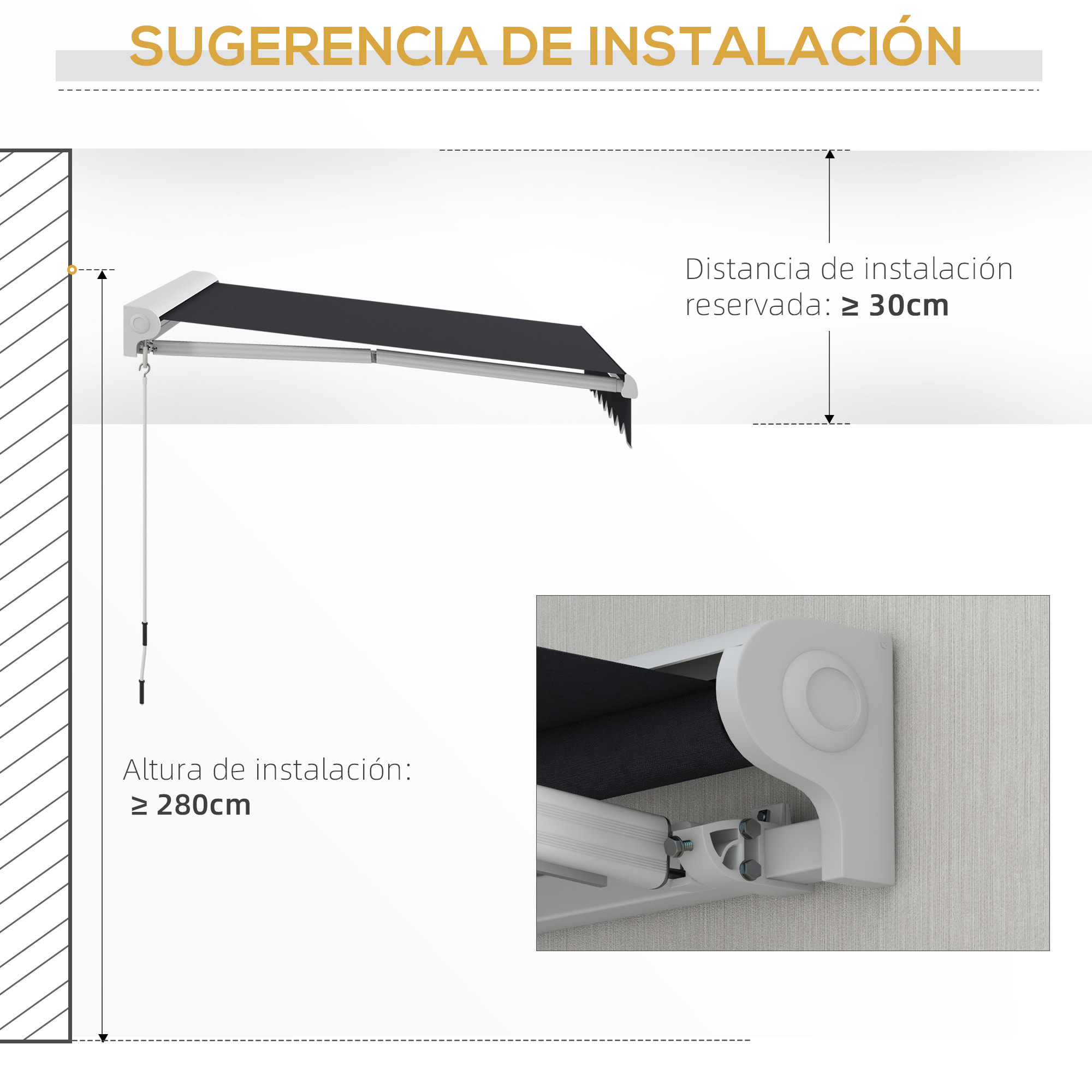 Toldo Eléctrico Retráctil y Manual con Mando a Distancia 2,5x2 m Toldo de Exterior Terraza Enrollable con Manivela y Marco de Aluminio para Jardín Puerta Ventana Gris
