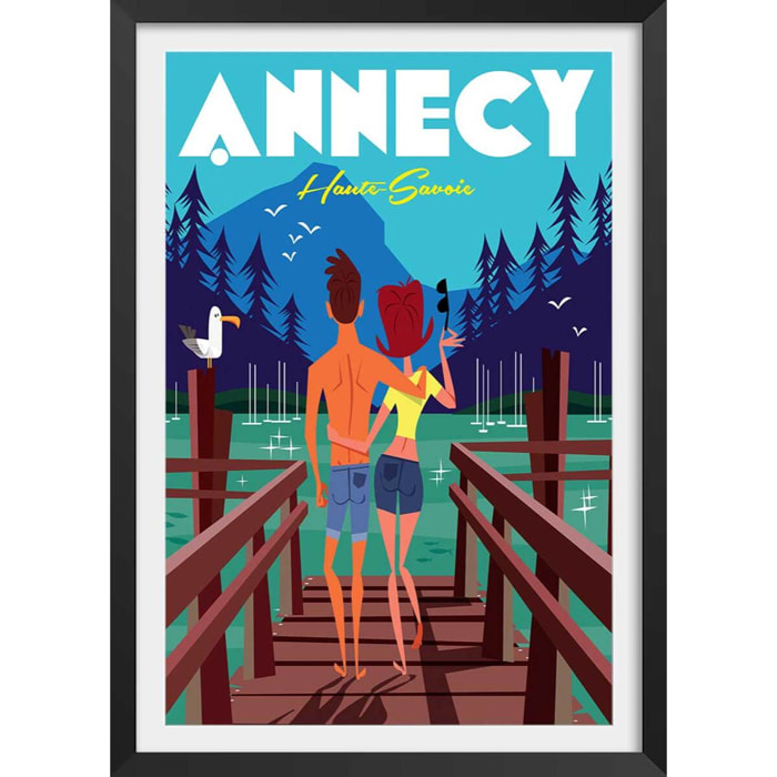 Poster le pont des amours annecy lac Affiche + cadre en bois - Noir