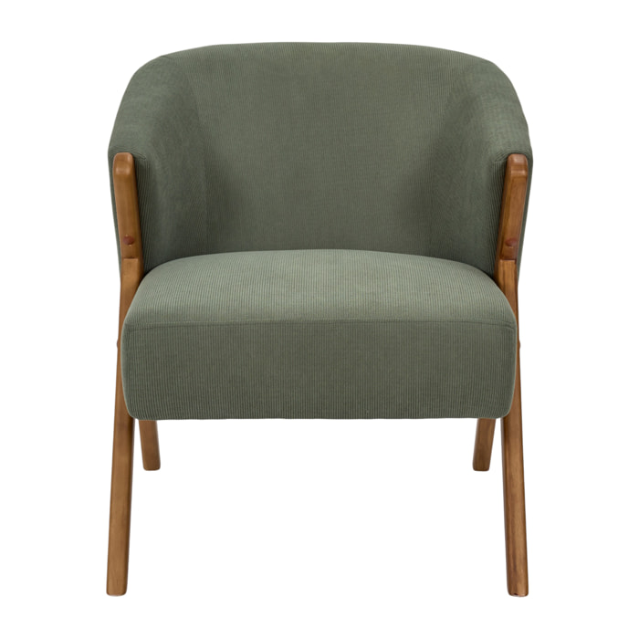 Fauteuil - HOME DECO FACTORY - Jules - Rétro Chic - Côtelé - Vert