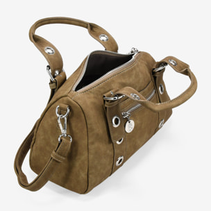 Bolso de mano kaki con hebillas y tachuelas redondas