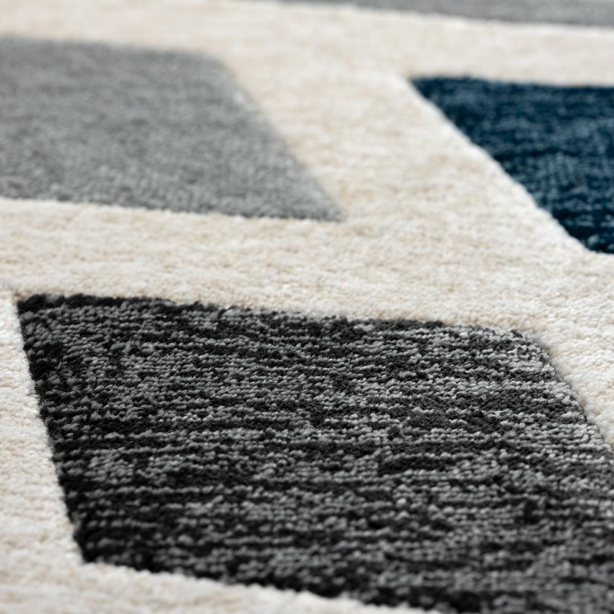Tapis Koco géométrique Gris, crème et bleu