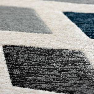 Tapis Koco géométrique Gris, crème et bleu