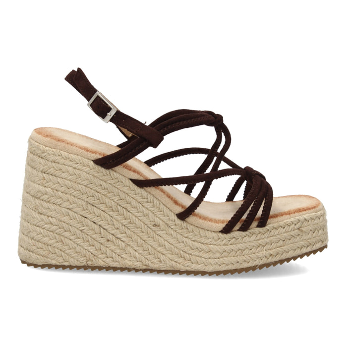 Sandalias de Cuña de Yute, para Mujer con Adornos Cruzados
