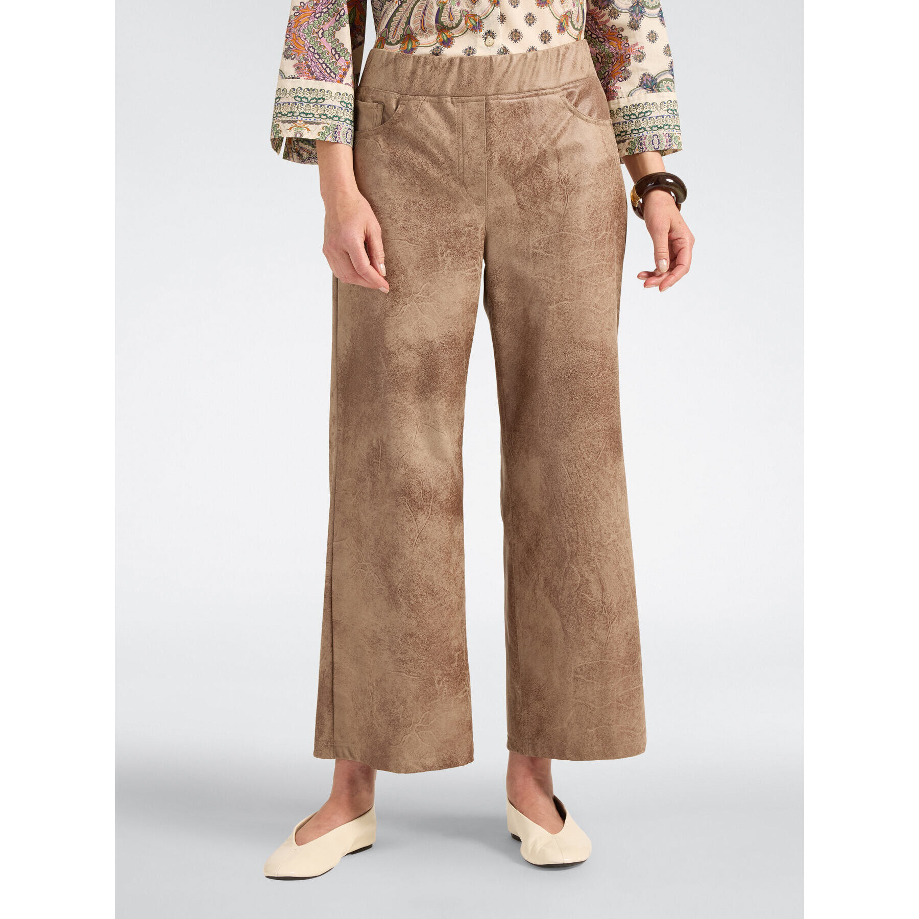 Elena Mirò - Pantaloni palazzo cropped effetto used - Marrone