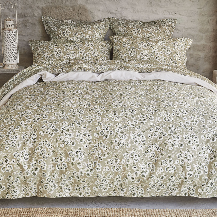 Housse de couette imprimée en satin de coton bio, BLOSSOM, Beige Lune