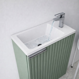 Ensemble meuble lave mains MDF ondulé vert 40x50x22cm et miroir ovale - MILO